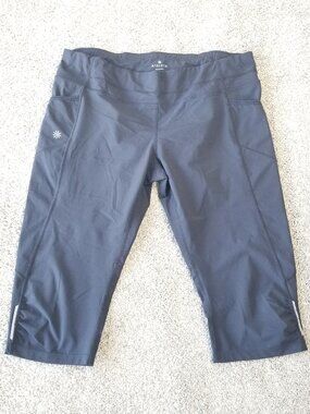 Athleta Performance Crop Pants Reflective Stripes Pockets Black Sz XL
